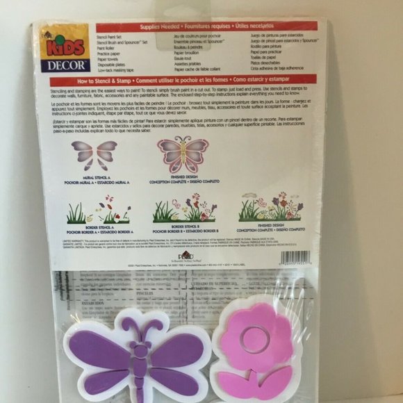 PLAID KIDS WALL DECOR - 2 Stencils, 4 Stamps Set-flower, butterfly - Picture 3 of 4